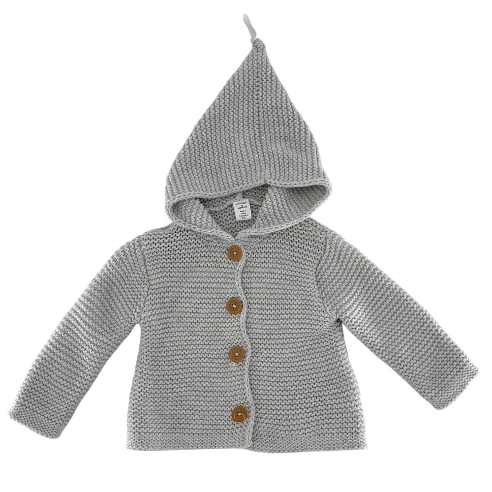Nordstrom Baby‎ Gray Organic Cotton Pixie Hooded Knit Cardigan Sweater 12 Months